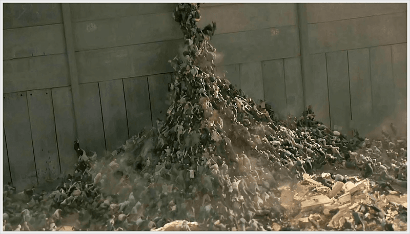 zombies climbing scene in Brad Pitt’s 2013 movie, World War Z